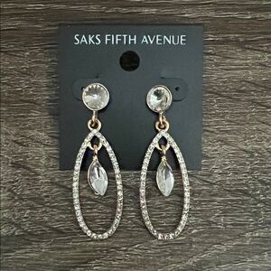 Saks Fifth Avenue Crystal and Gold Oval Earrings